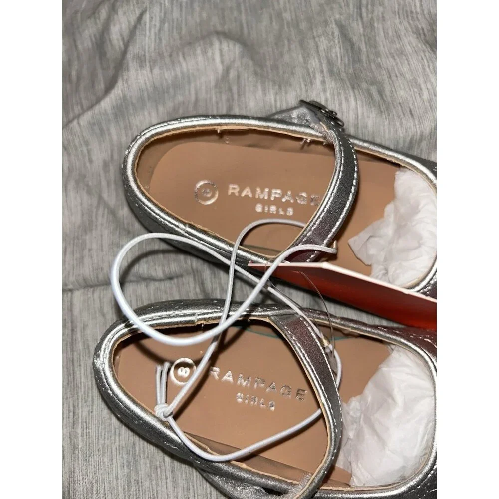 Rampage Girls Sliver Casual Dress Holiday School Ballet Flats Shoes Size 8
